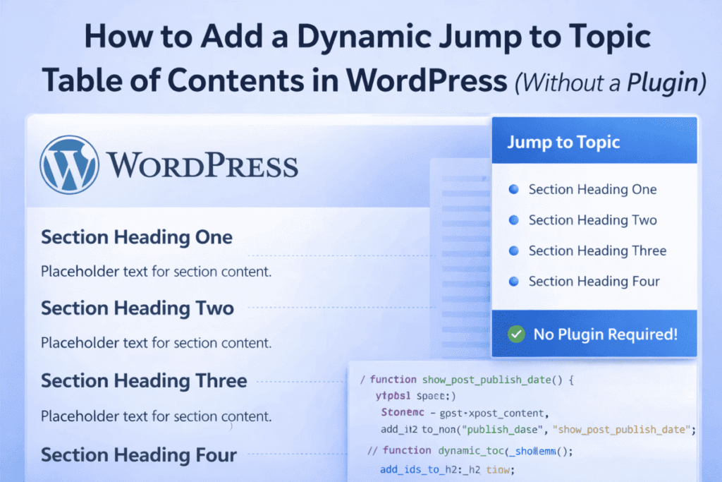 Dynamic Publish Date and Jump to Topic Navigation in WordPress Without a Plugin