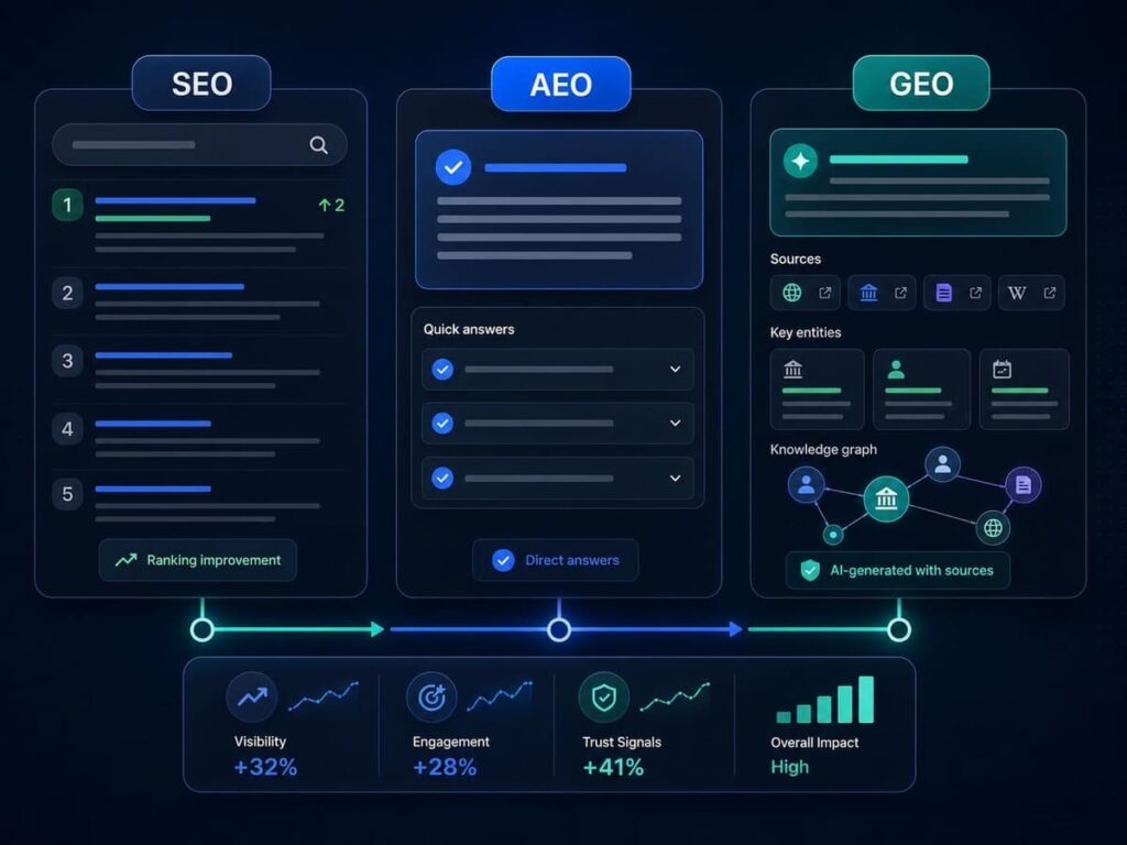 AEO vs SEO vs GEO: What's the Difference and Why It Matters