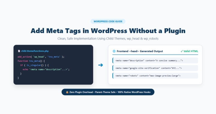 Add meta tags in WordPress without a plugin