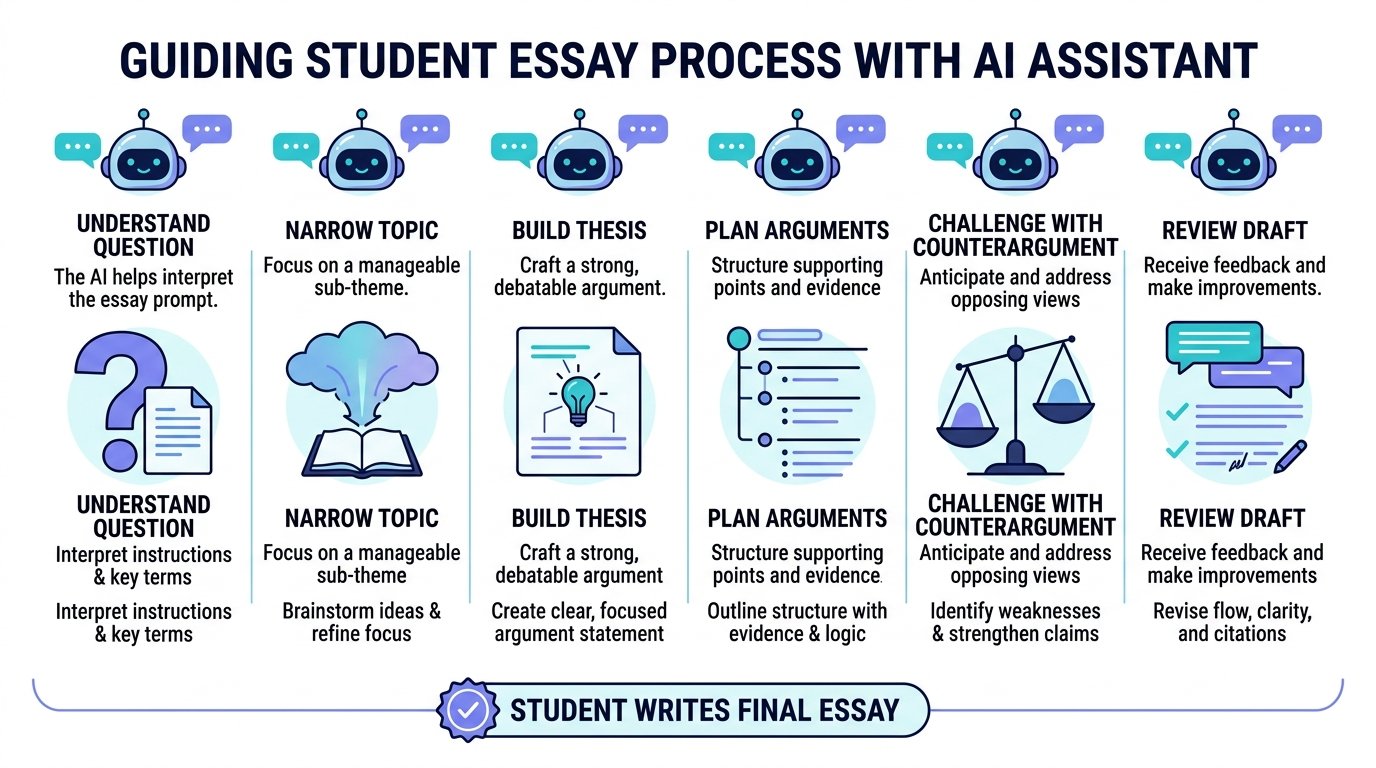 AI workflow for understanding an essay question building an outline and reviewing a draft