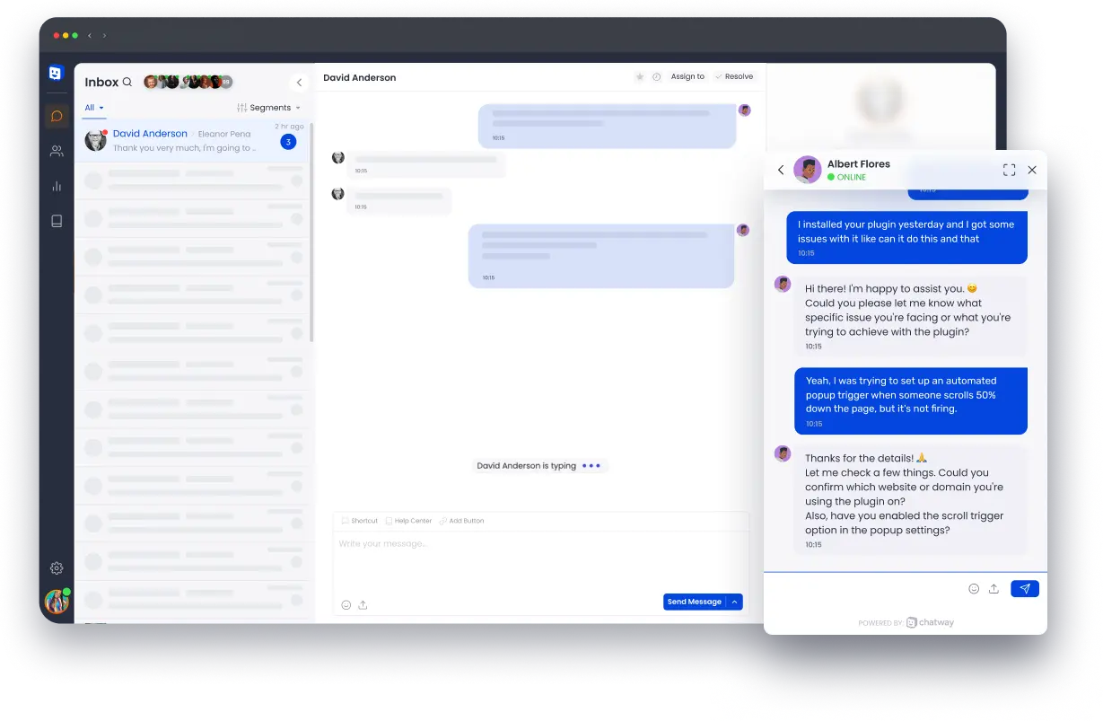 Chatway live chat and WooCommerce store support interface