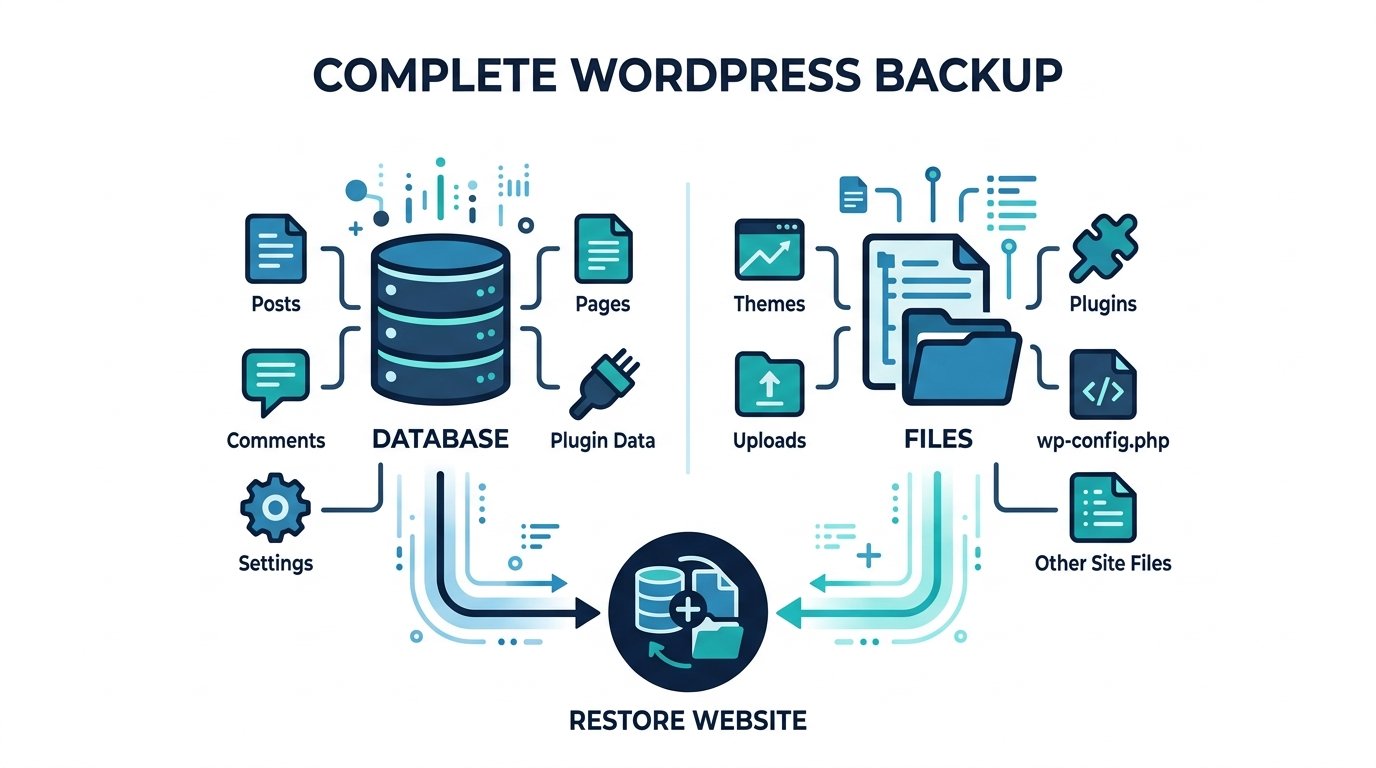 WordPress backup showing database and website files needed for recovery
