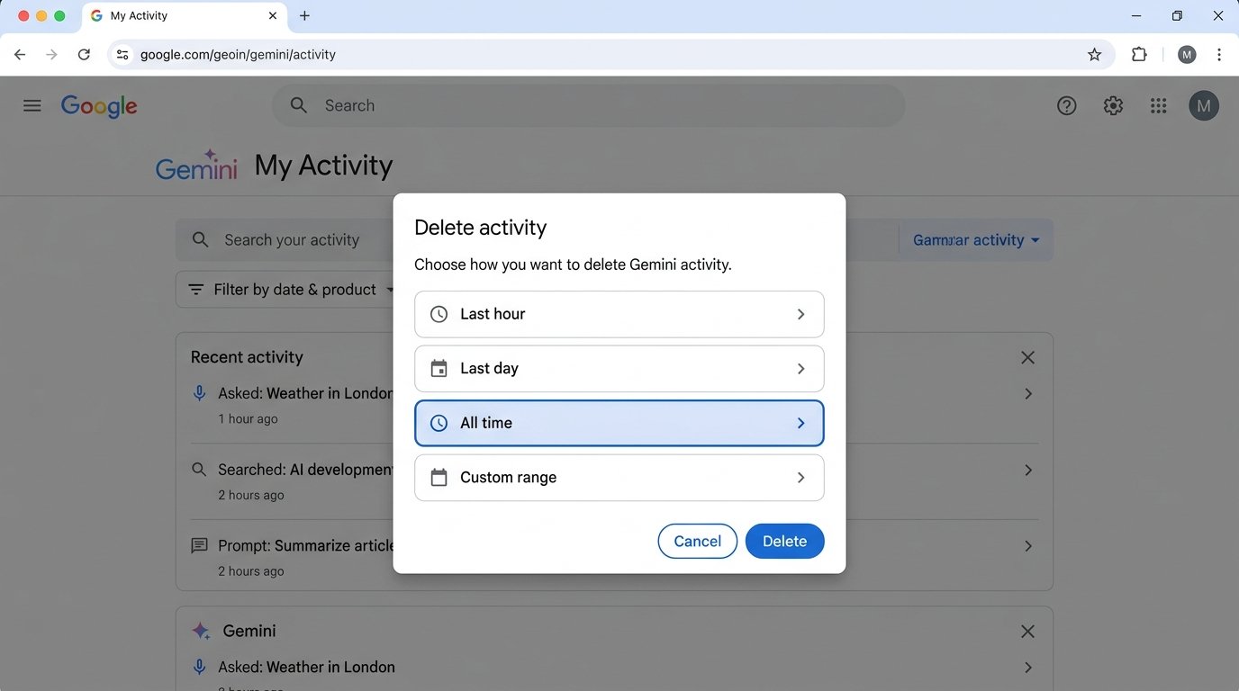 Delete all Gemini activity using the All time option