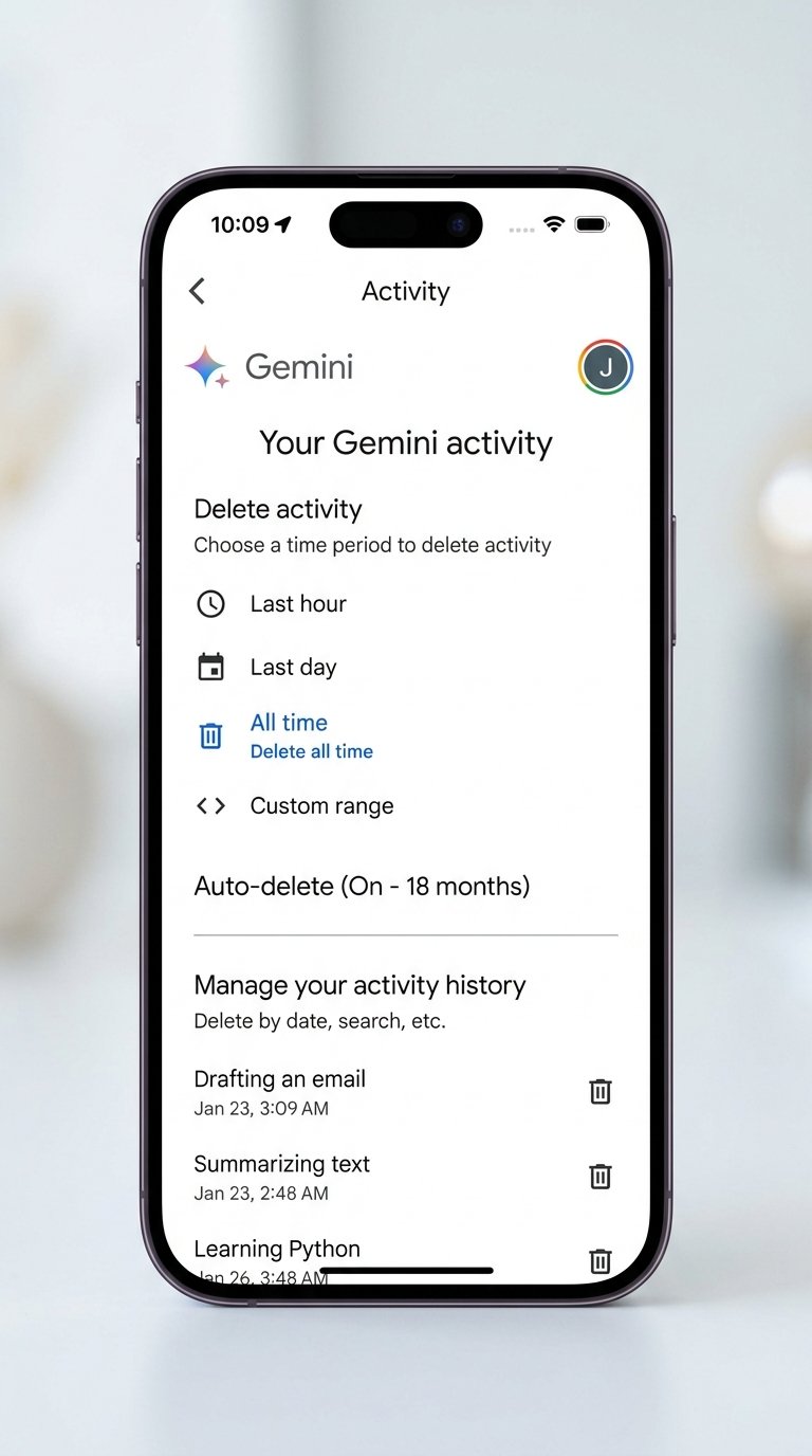 Delete Gemini chat activity on iPhone