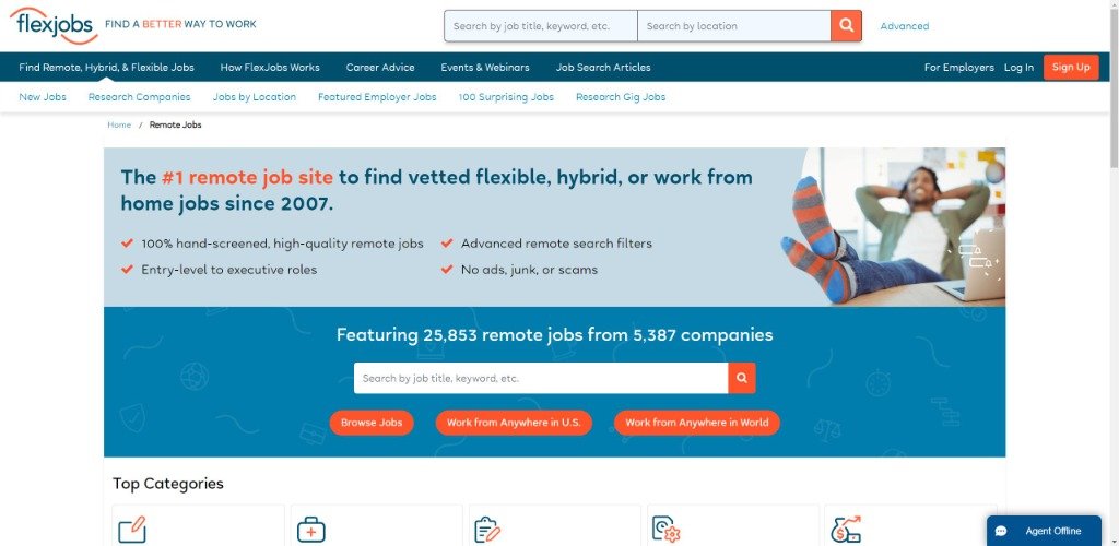 FlexJobs remote job search and freelance contract database interface