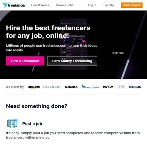 Freelancer dot com project marketplace and bidding interface