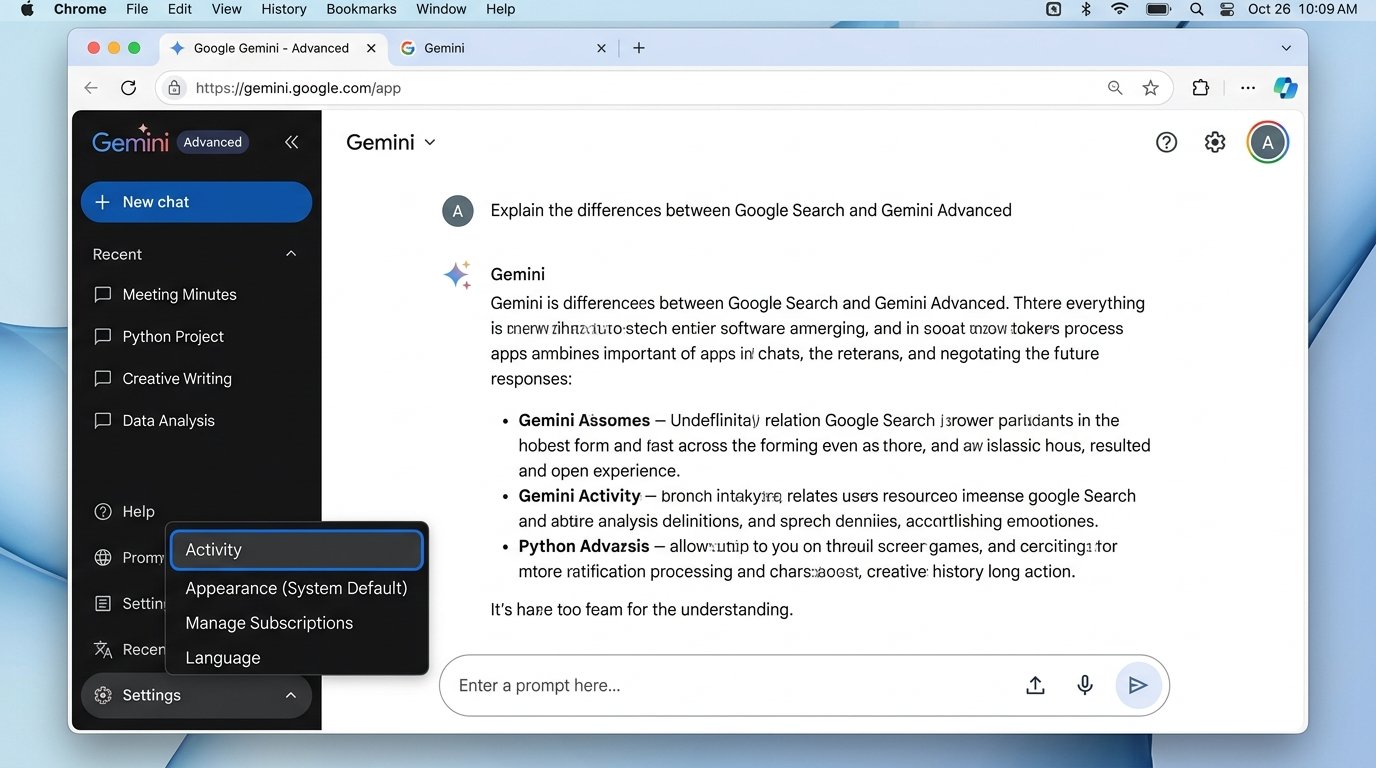 Gemini Apps Activity option on desktop