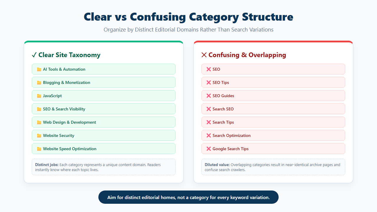 Clear and confusing WordPress category structures compared