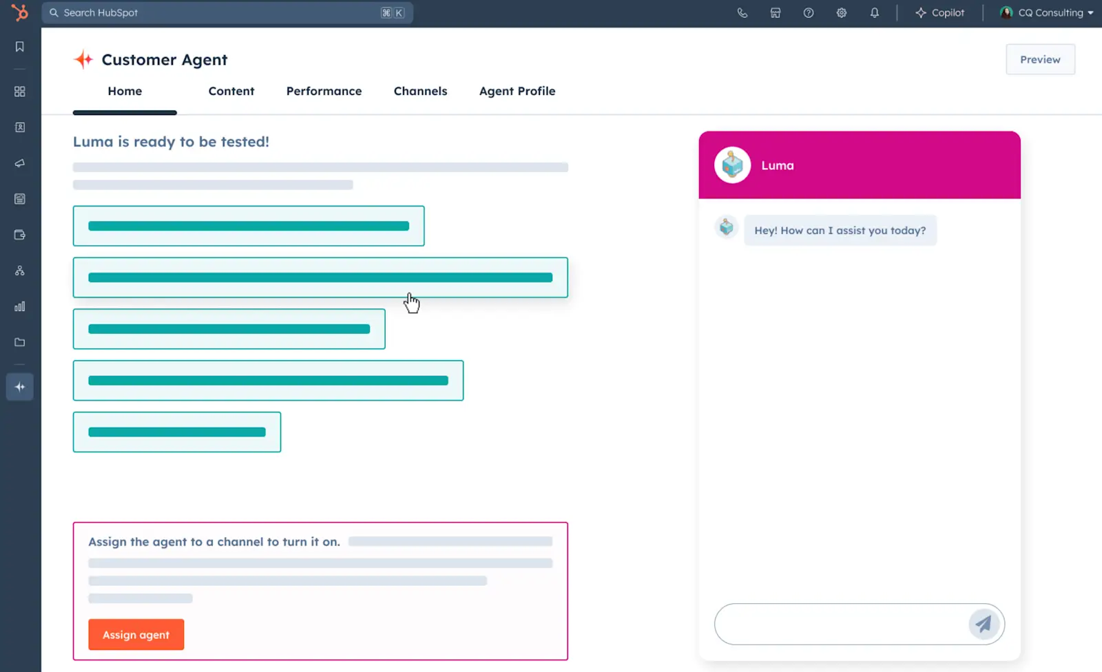 HubSpot Customer Agent chatbot linked with CRM contact records