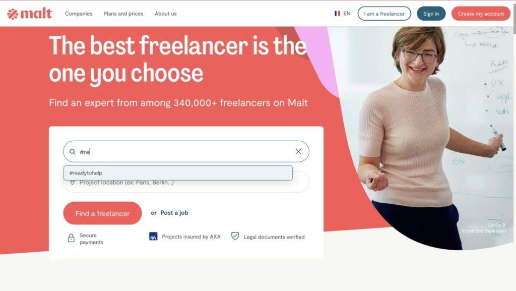 Malt independent professional freelance network homepage interface