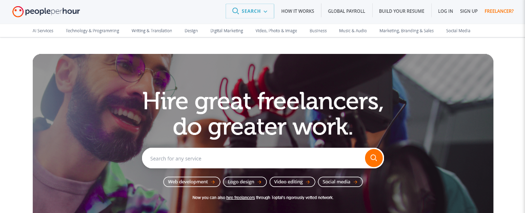 PeoplePerHour freelance marketplace homepage interface