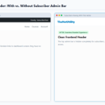 WordPress frontend header comparison showing subscriber view with admin bar hidden