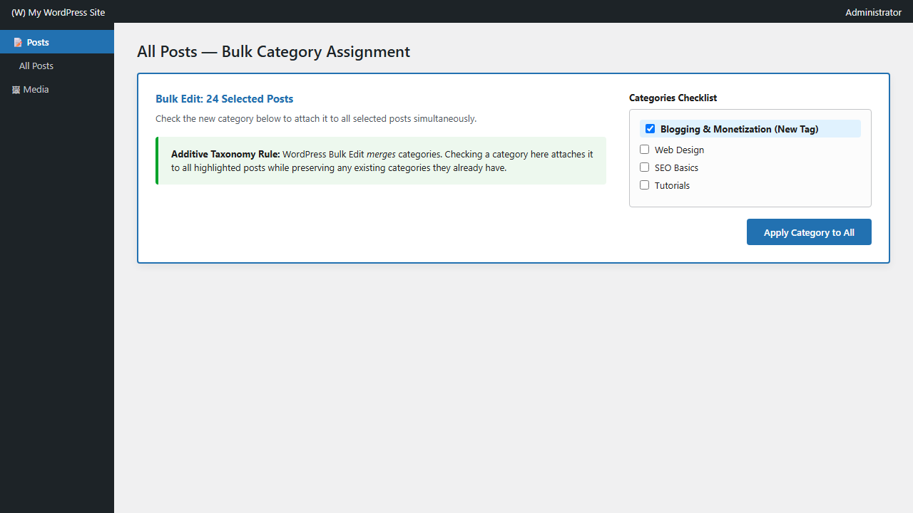 How to Add a Category to Multiple WordPress Posts at Once