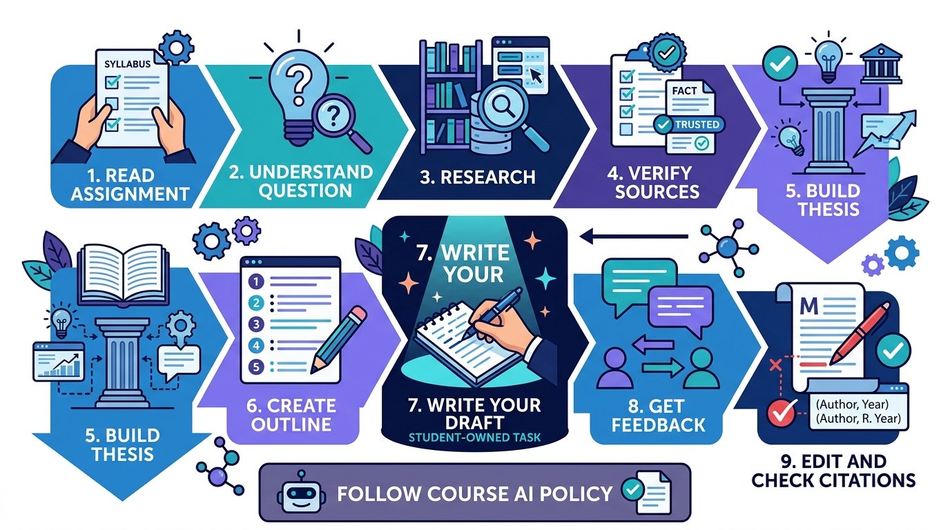 Responsible AI workflow for researching outlining writing and editing an essay