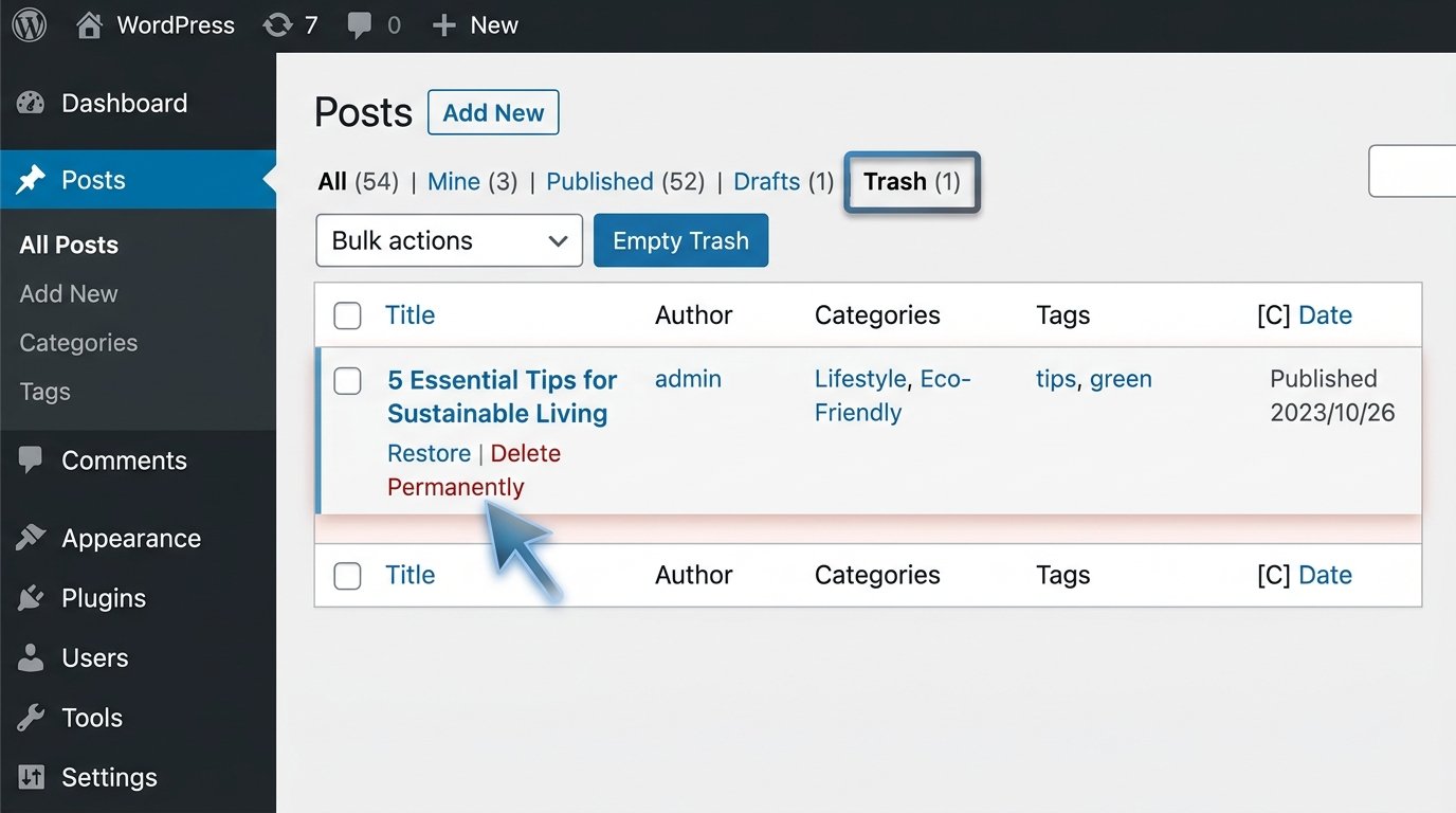 Restore option for a deleted WordPress post in Trash
