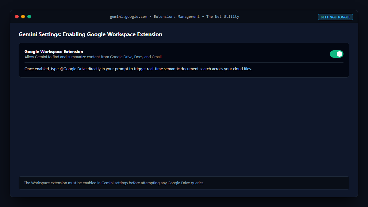 Enabling the Google Workspace extension inside Google Gemini settings