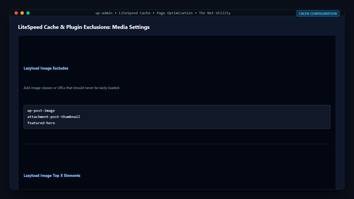 LiteSpeed Cache media settings excluding hero image from lazy loading