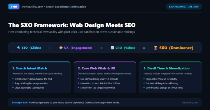 Search experience optimization SXO framework diagram combining SEO UX and CRO