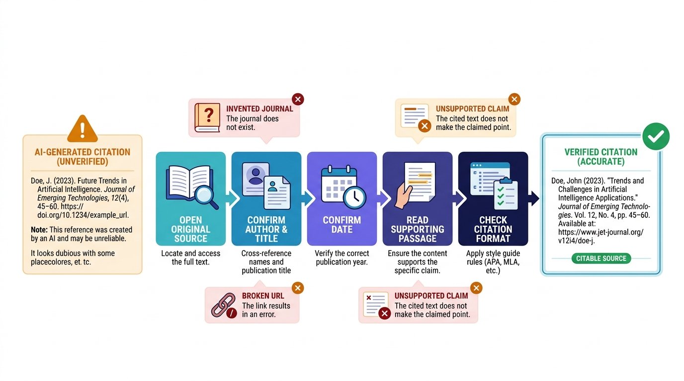Checklist for verifying AI generated citations before using them in an essay