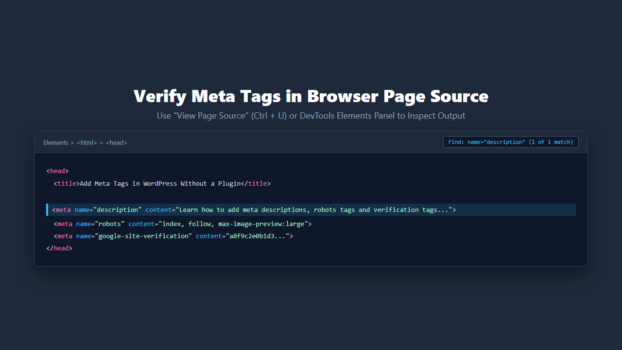 Check a WordPress meta description in the page source