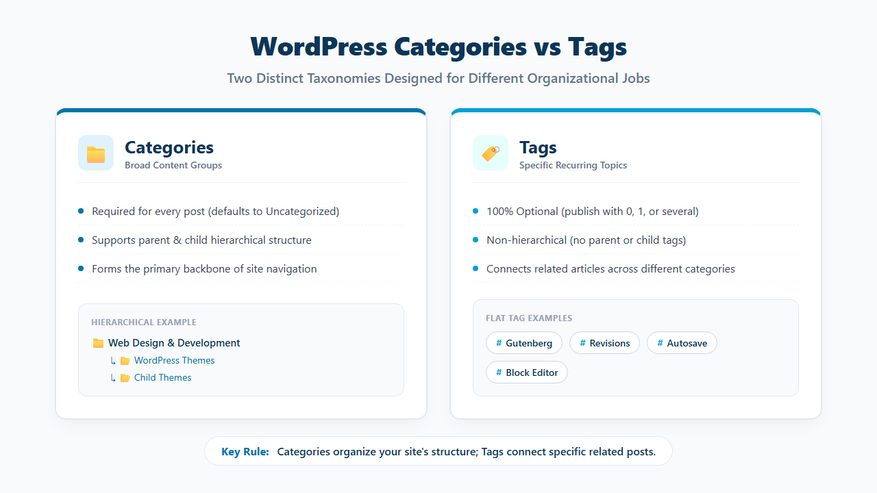 Difference between WordPress categories and tags