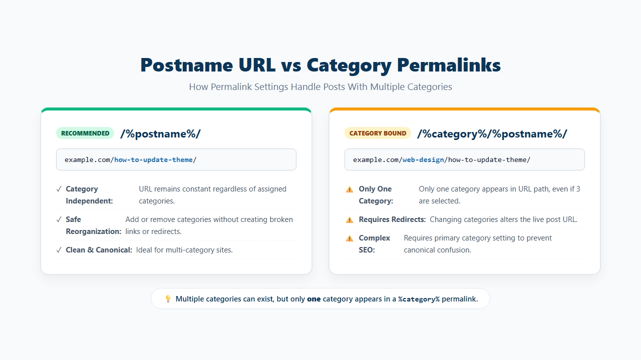 Comparison of WordPress postname and category-based permalink structures