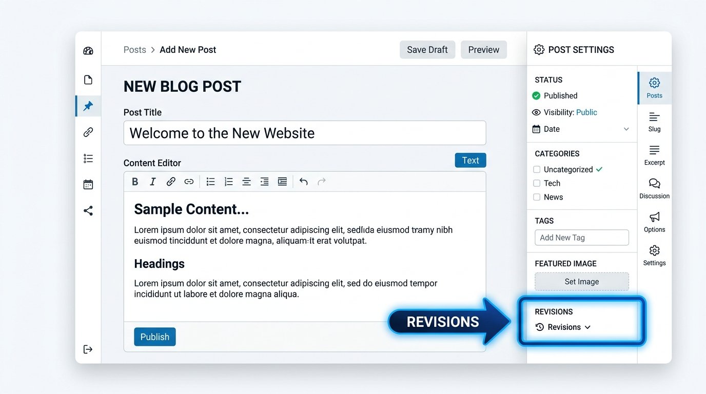 WordPress post settings showing the Revisions option