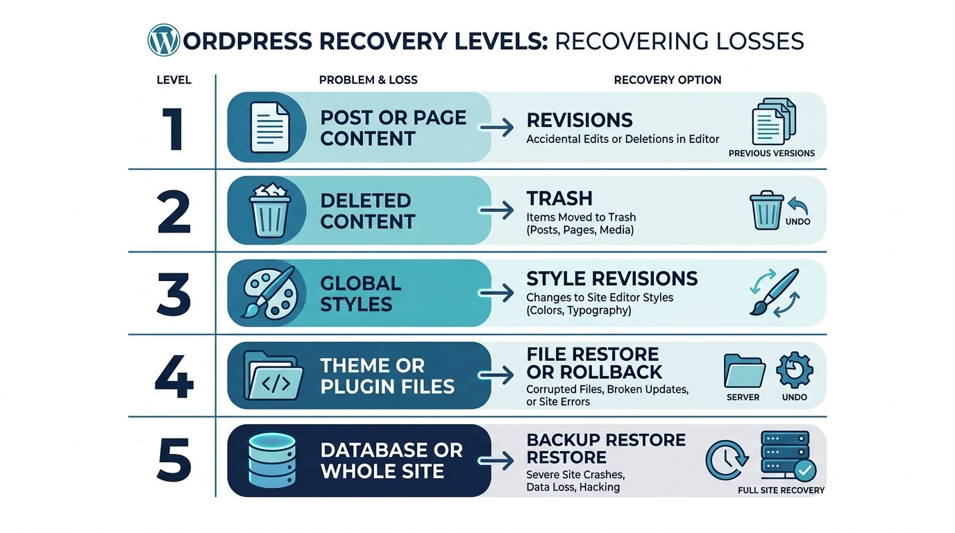 WordPress recovery methods for content styles themes plugins and database