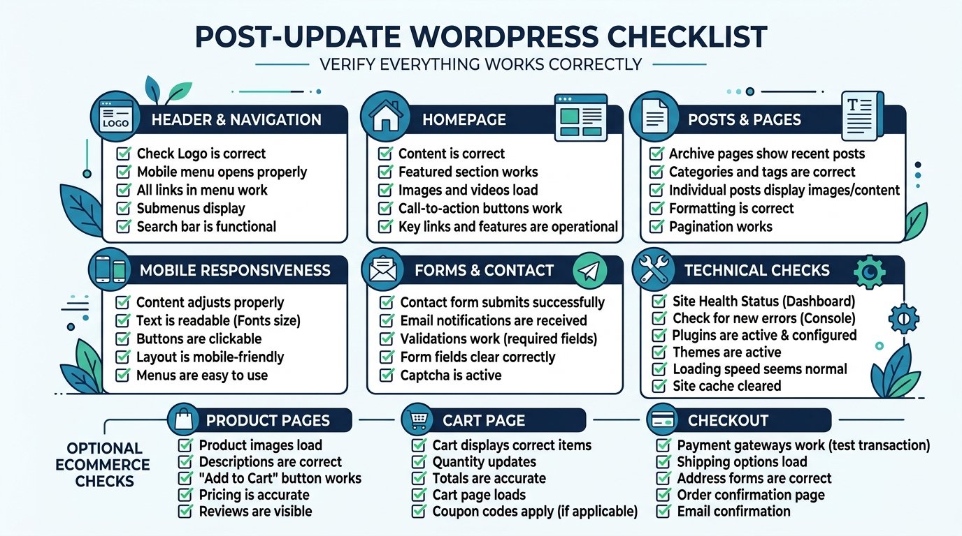 WordPress theme update checklist for testing the website after an update